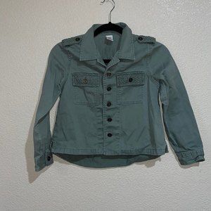 Girls military style green denim jacket with lace detail size 10/medium